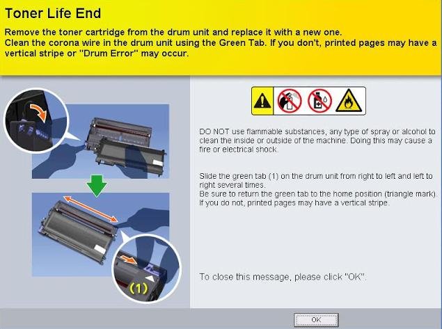 Sửa lỗi máy in Brother báo đèn vàng - Toner life end